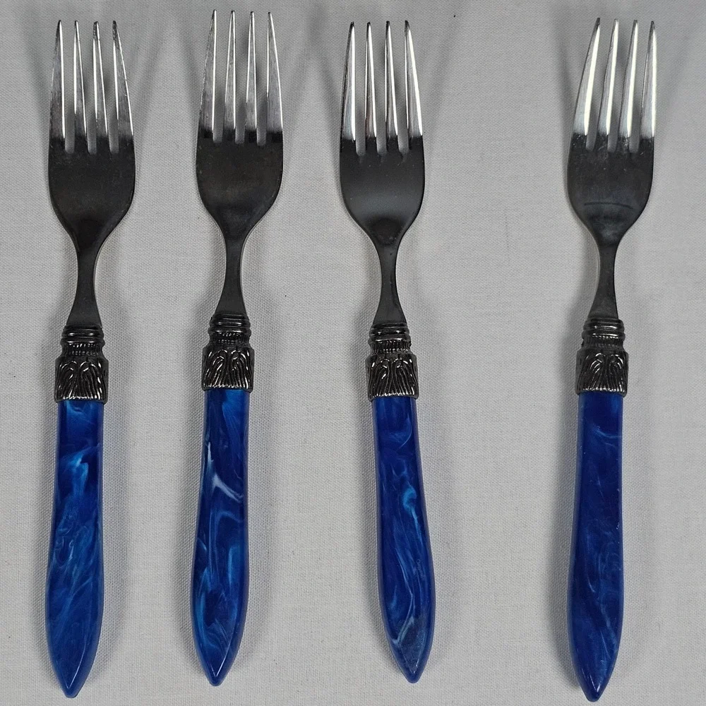 Stanley Roberts 20pc Flatware Set Blue Marbled Resin Handle 18/10 Stainless